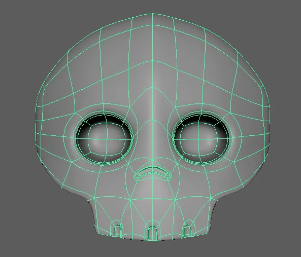 A stylized 3D skull, modelled in Maya.