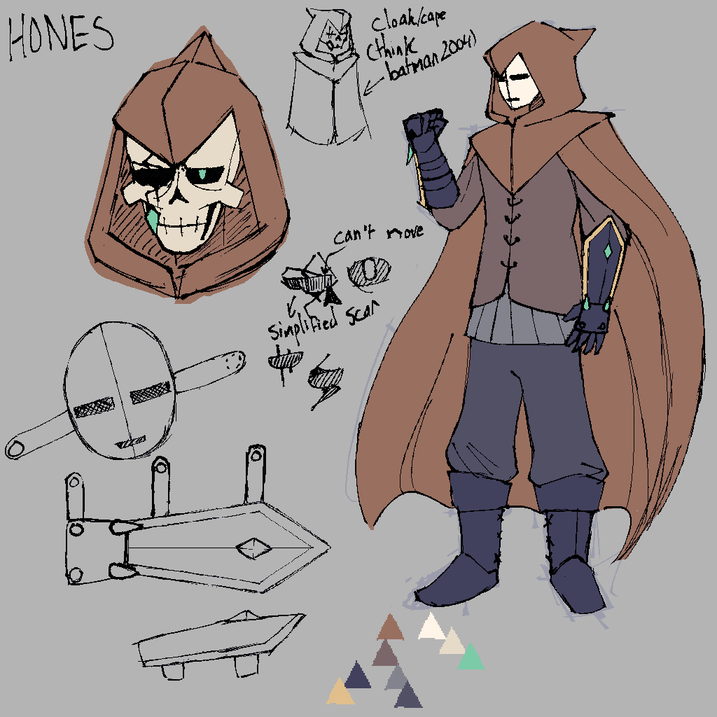 A reference sheet for Hones, a skeleton caster/assassin.