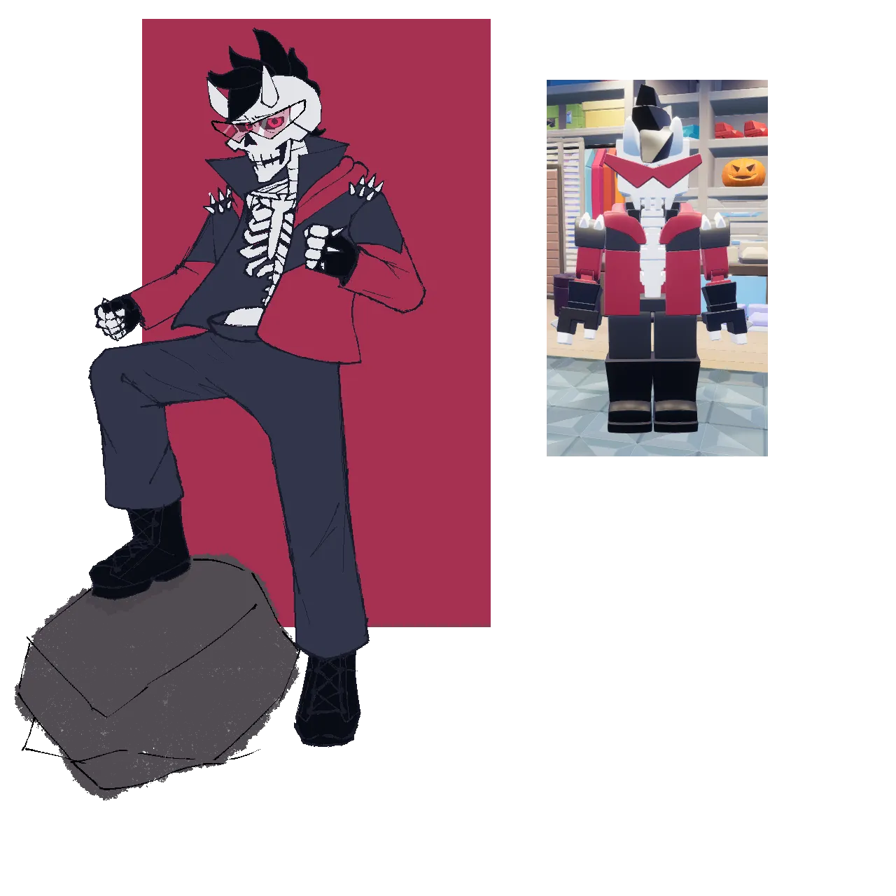 Commissioned image of adapting a Brickadia punk skeleton avatar.