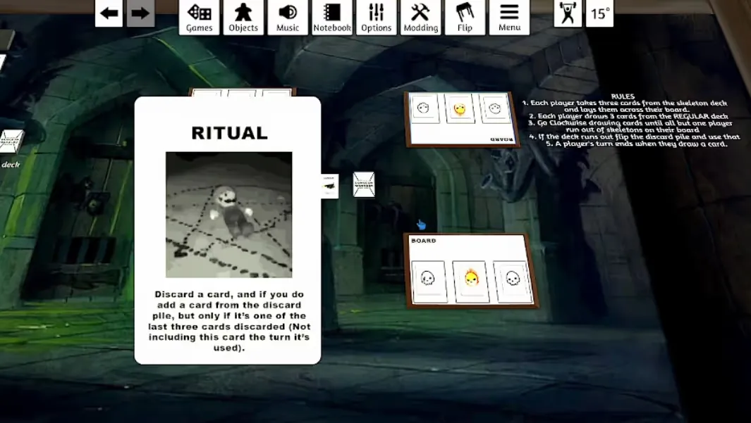 A screenshot of the early development build of Dungeon Manager being playtested in Tabletop Simulator.