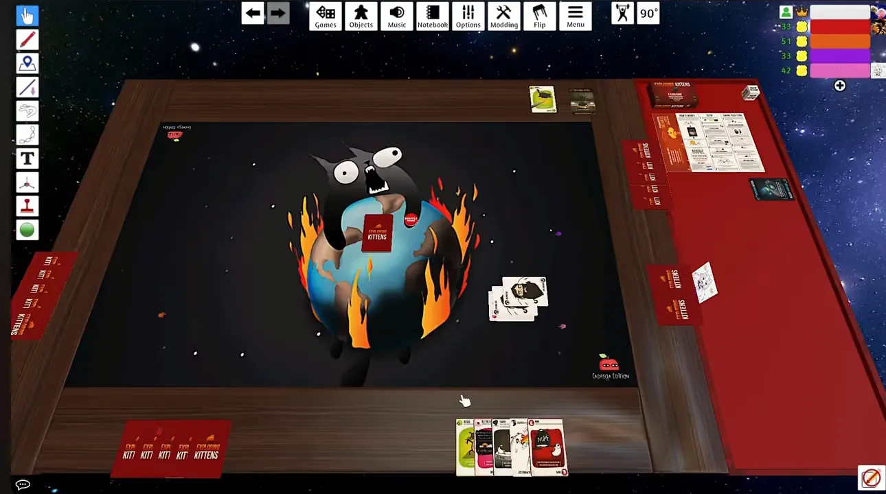 A screenshot of our play session of Exploding Kittens.