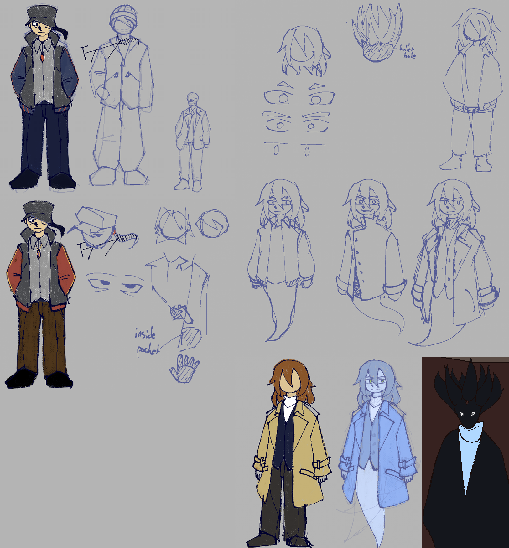 Iterations on the designs of Ace and Eli after deciding to go forawrd with this idea.