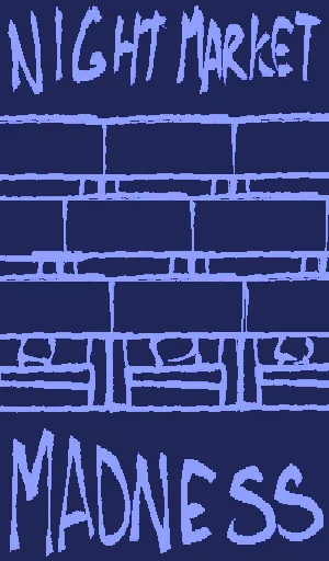 A game cover image for Night Market Madness, a visual novel made for a senior-level SFU course.