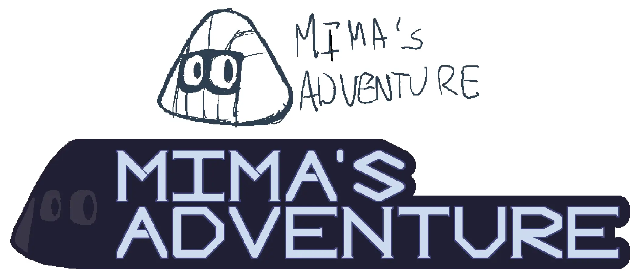 A sketch and finalized version of the logo for the Mima's Adventure.