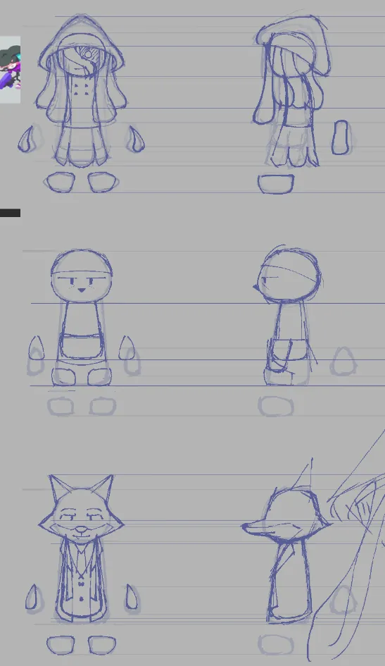 Reference sheets drawn for the various shop keepers.